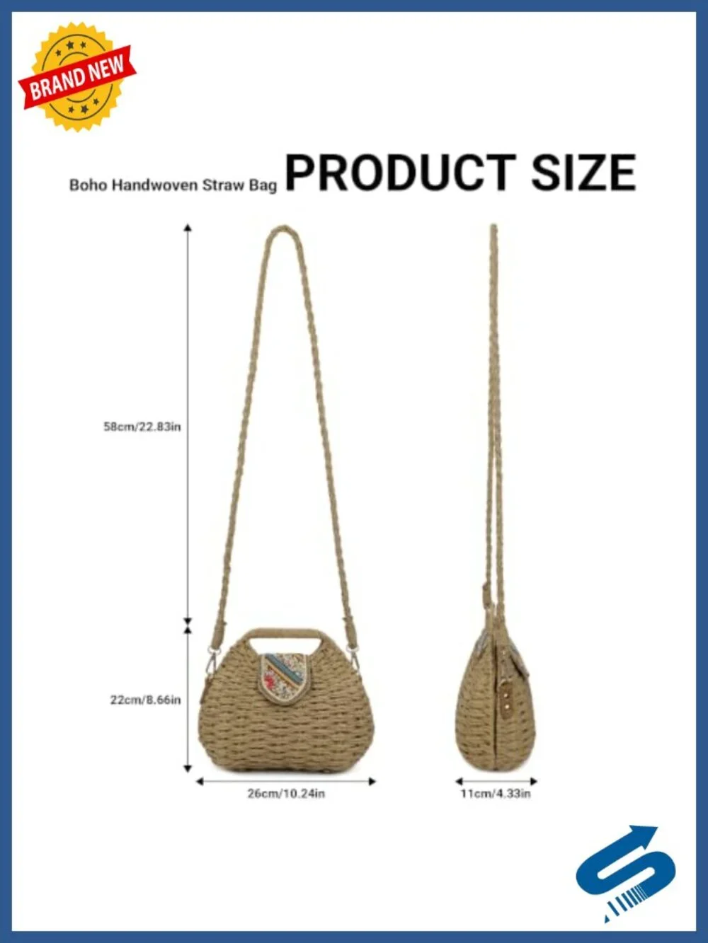 Boho Handwoven Straw Crossbody Bag Rattan Tote Summer Beach Shoulder Purse